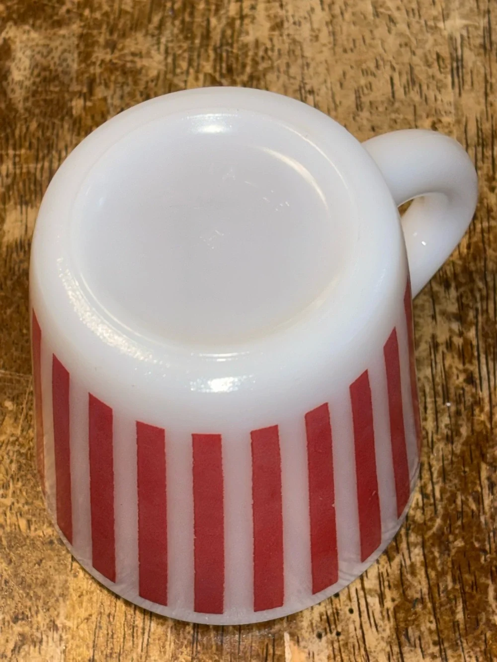 Vintage Hazel Atlas Red Candy Stripe Milk Glass Mug coffee tea